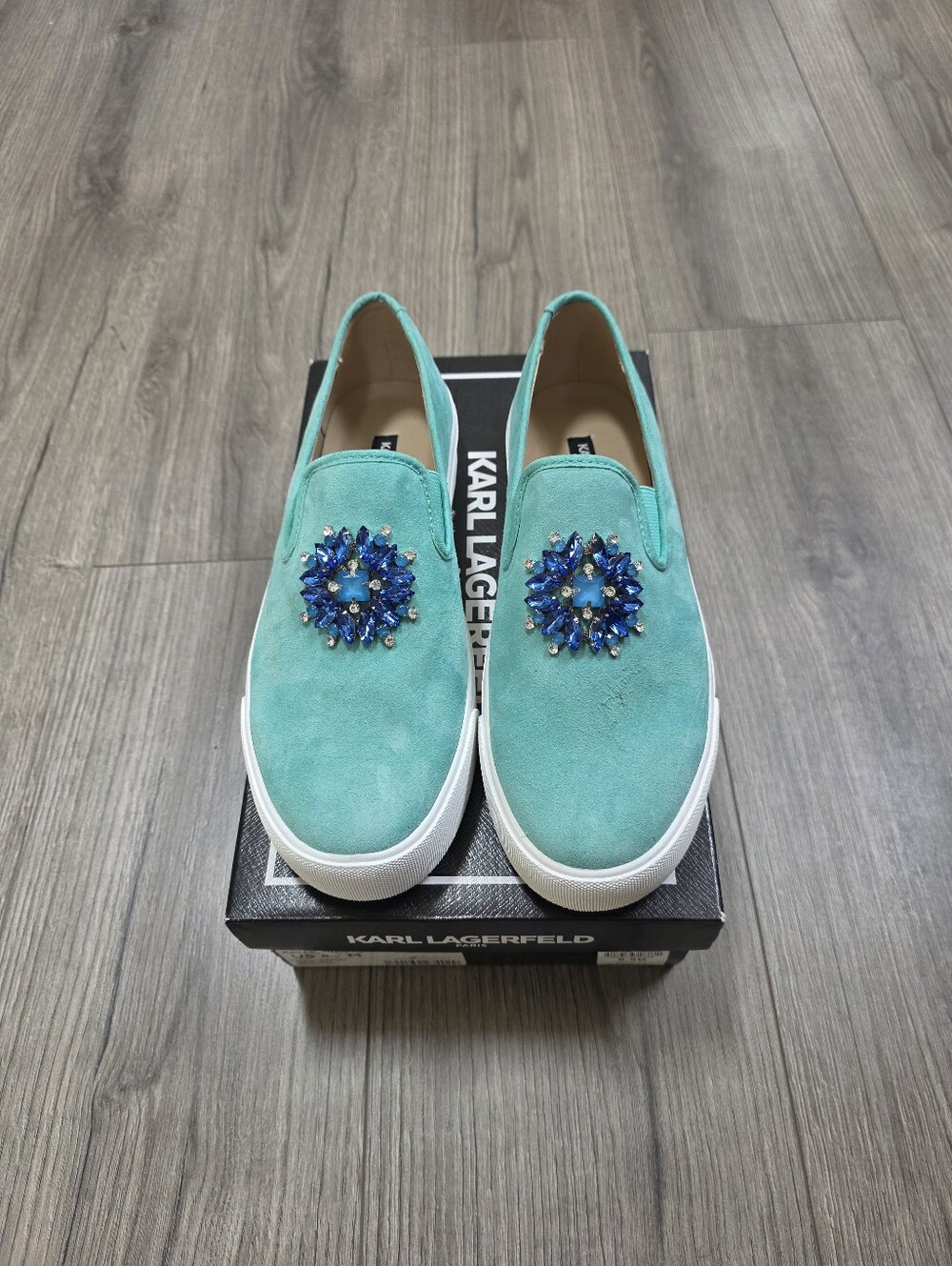Karl Lagerfeld Paris Ryann Crystal Tiffany Blue Slip On Womens Size 8.5